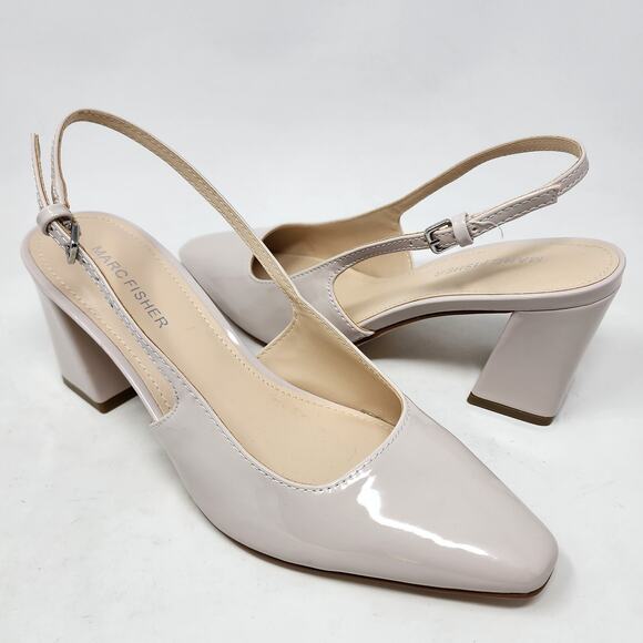 Marc Fisher Lethe Slingback Heels Women 7M Blush Pink Cream Patent Faux Leather - Picture 2 of 9